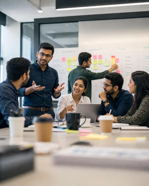 Financial advisors in a team meeting